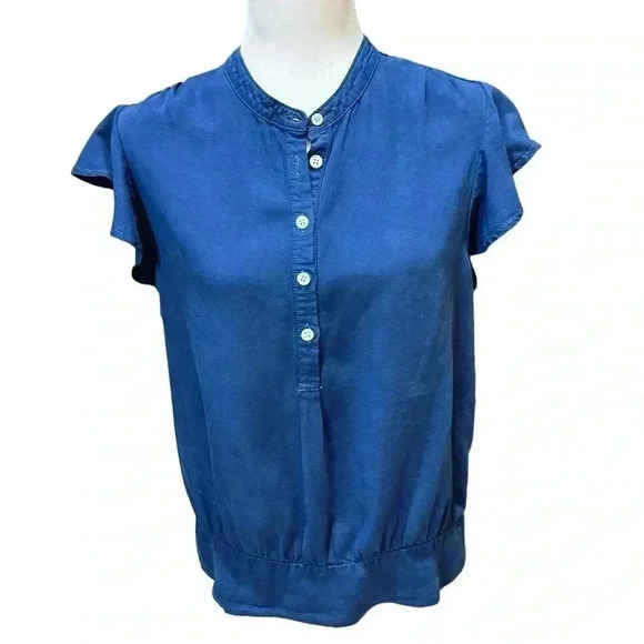 Frame Denim Smocked Flutter Sleeves size Large - Picture 1 of 6